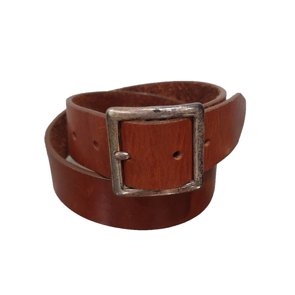 J.Crew Wide Brown Leather Jean Belt Solid Brass Buckle Size 30